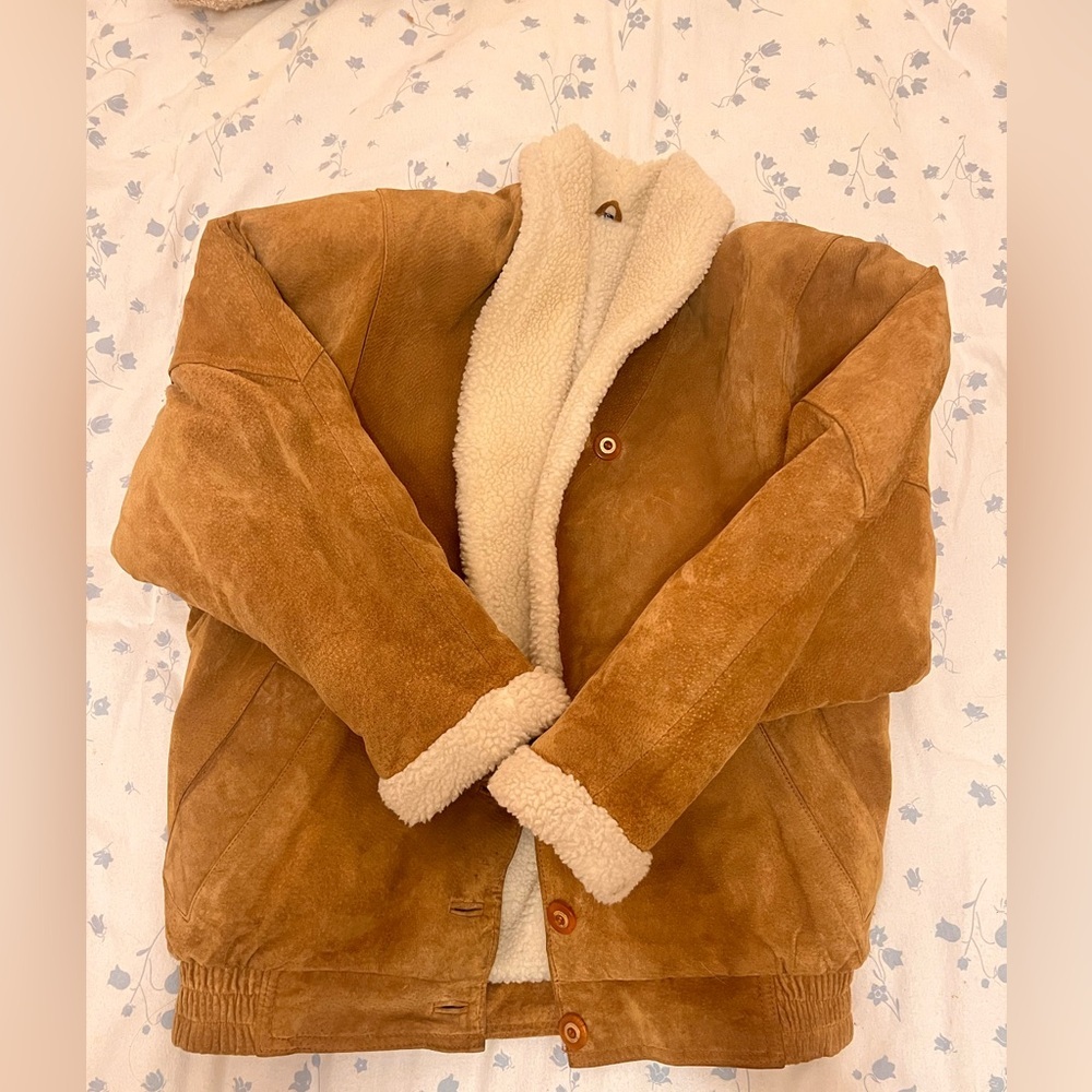 Vintage Shearling beige tan camel Leather Jacket - Picture 5 of 7